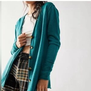 Free People Oversized Cardigan Teal Green Button Front Cozy Knit Women's